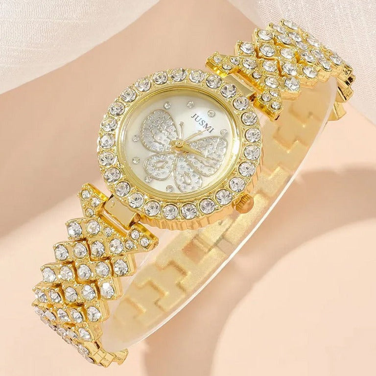 Women Butterfly Design Quartz Watch, Necklace & Earrings and Flower Design Bracelet Jewelry Set-Jewelry Sets-Innovato Design-Innovato Design