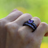 Purple Inlay and Purple Cubic Zirconia Stainless Steel Wedding Bands Set