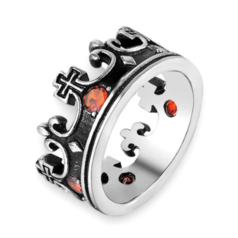 Men's Stainless Steel Ring Band Silver Tone Black Royal King Crown Knight Red Zircon-Rings-Innovato Design-7-Innovato Design