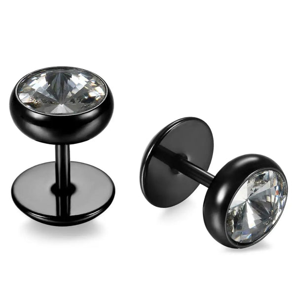 Men Cubic Zirconia Stainless Steel Stud Earrings, Black