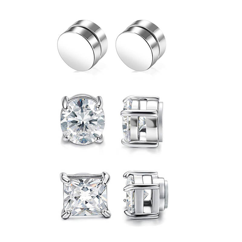 3 Pairs Stainless Steel Magnetic Stud Earrings for Men Women CZ Earrings Non-Piercing,6-8MM-Earrings-Innovato Design-3 Pairs a White Set 6MM-Innovato Design