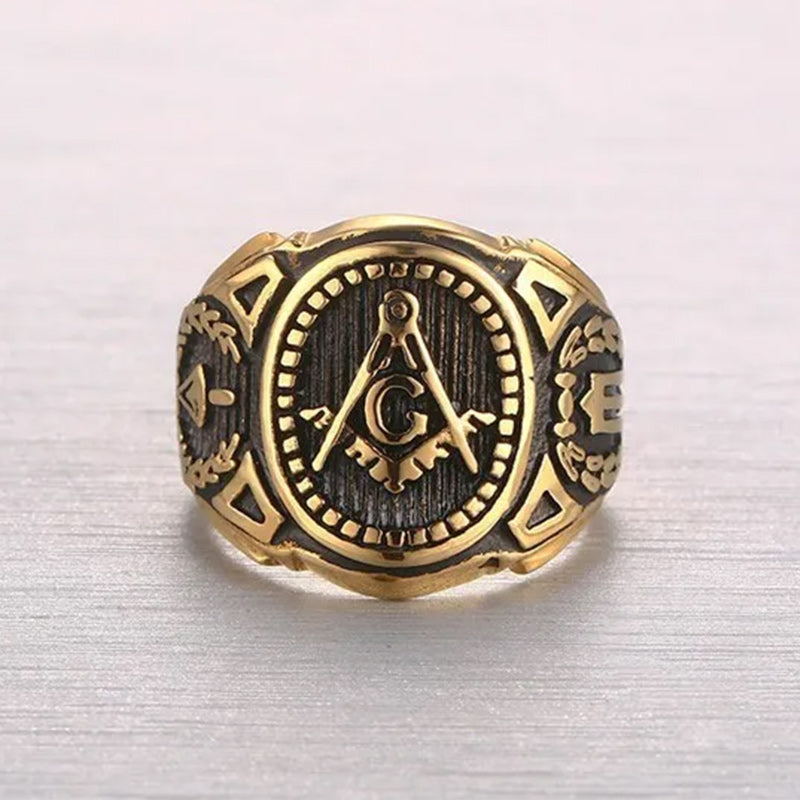 Bizonmark Rings Stainless Steel Gold Plated Vintage Freemason Symbol Masonic Rings Ban ...