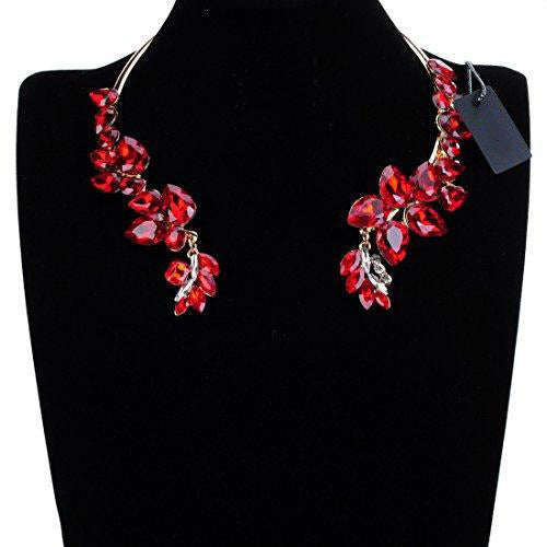 Red Glass Rhinestone Crystal Statement Pendant Chain Necklace-Necklaces-Innovato Design-Innovato Design