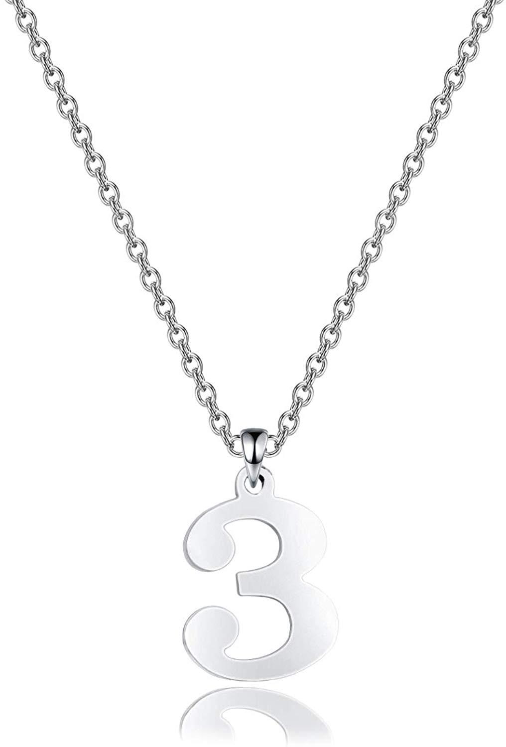 Stainless Steel Number Necklace Pendant for Men Women 20 Inch Chain Number 0-9-Necklaces-Innovato Design-D: Number Three-Innovato Design