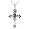 Two-Tone Silver Cross with Overlapping Rose Gold Rose Pendant Necklace - InnovatoDesign