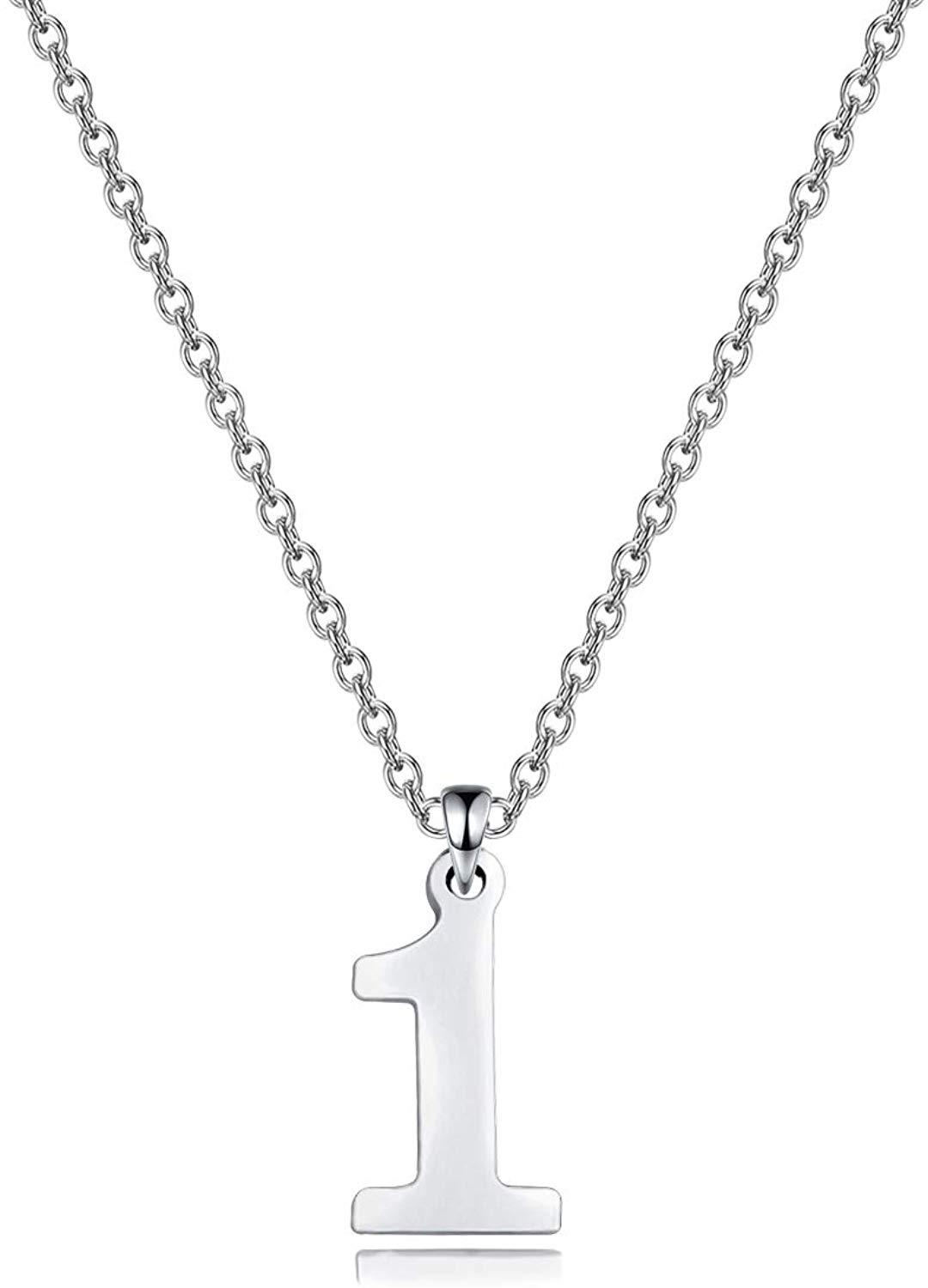 Stainless Steel Number Necklace Pendant for Men Women 20 Inch Chain Number 0-9-Necklaces-Innovato Design-B: Number One-Innovato Design