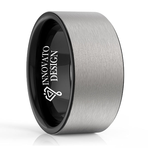 10mm Black Silver Brushed Top Tungsten Carbide Ring