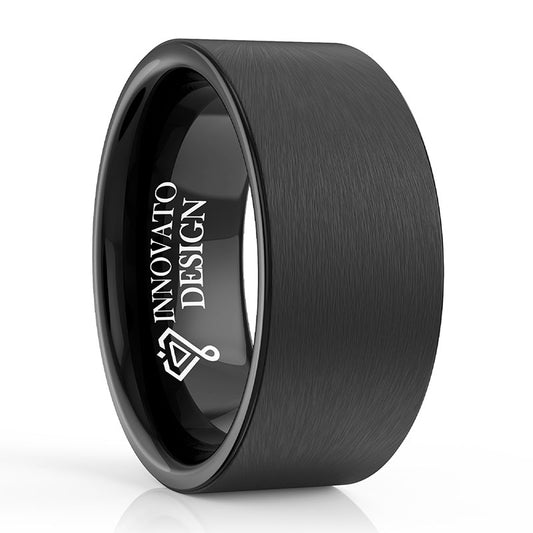 10mm Large Brushed Matte Black Outer Band and Polished Black Interior Tungsten Wedding Band-Rings-Innovato Design-5-Innovato Design
