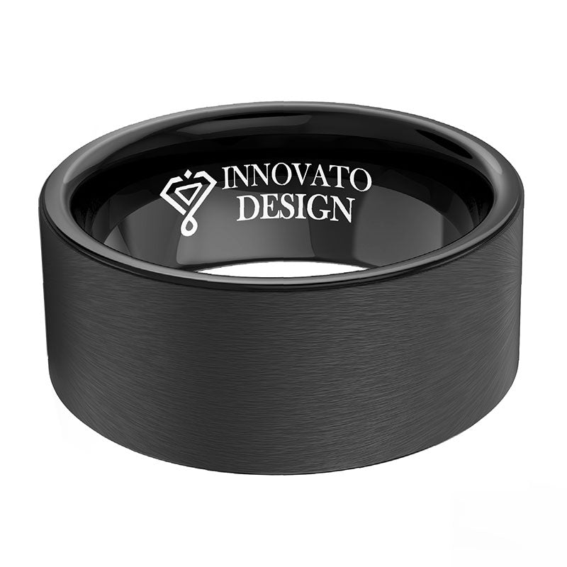 10mm Large Brushed Matte Black Outer Band and Polished Black Interior Tungsten Wedding Band-Rings-Innovato Design-5-Innovato Design