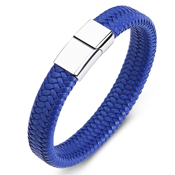 Stainless Steel Magnetic Clasp Braided Leather Bracelet for Men Cuff Bracelet