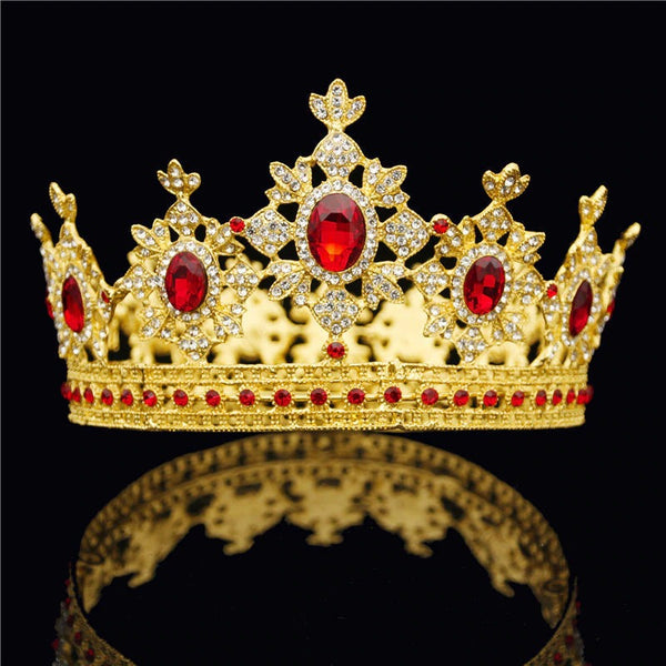Baroque Gold & Red Crown Tiara Queen Crown for Brides