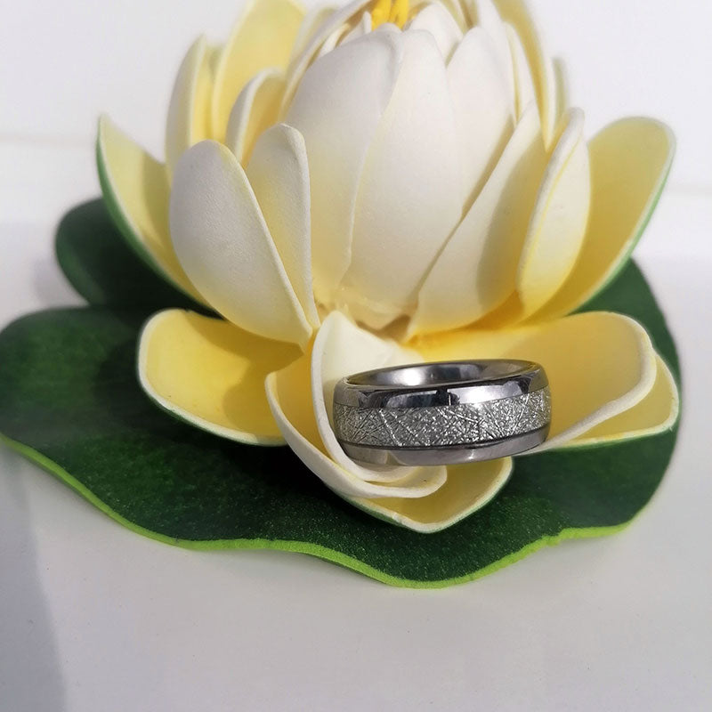 His & Her 6mm/8mm Meteorite Silver Tone Tungsten Wedding Bands-Ring-Innovato Design-5-5-Innovato Design