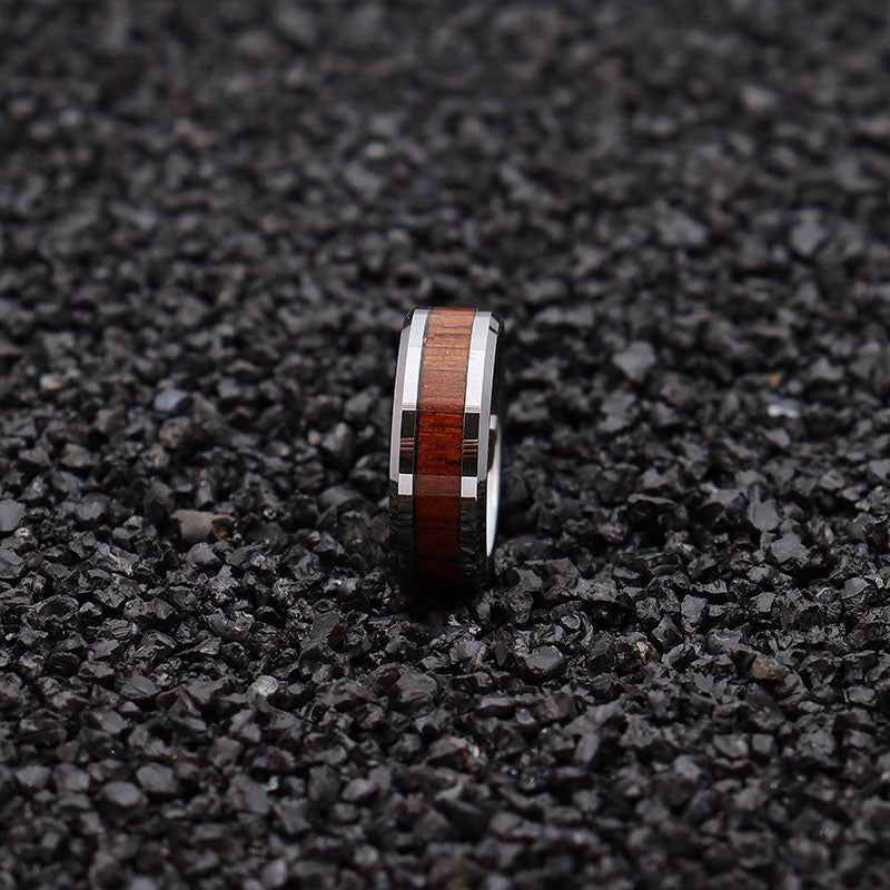 8mm Men High Polished Koa Wood Inlay Tungsten Wedding Ring-Rings-Innovato Design-8mm-5-Innovato Design
