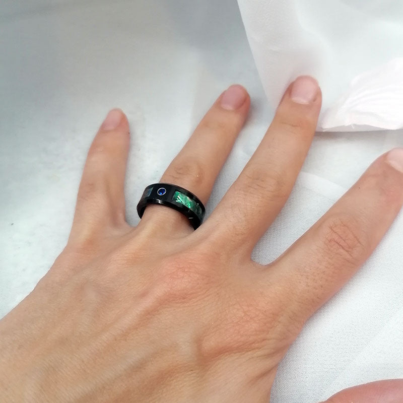 8mm Black Tungsten Carbide in Abalone Shell Inlay with Cubic Zirconia Wedding Band-Rings-Innovato Design-7-Innovato Design