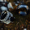 Silver Celtic Dragon Inlay and Black Rhinestone Stainless Steel Wedding Bands Set-Couple Rings-Innovato Design-6-5-Innovato Design
