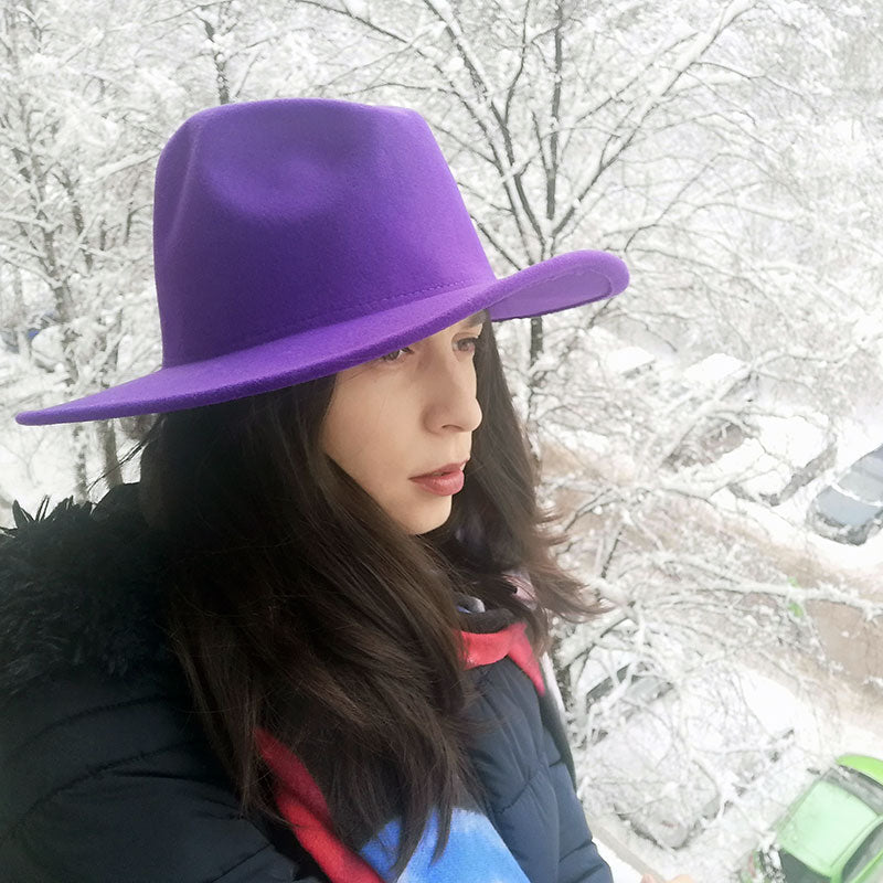 Solid Color Wide Brim Wool Felt Fedora Hat-Hats-Innovato Design-Black-L-Innovato Design