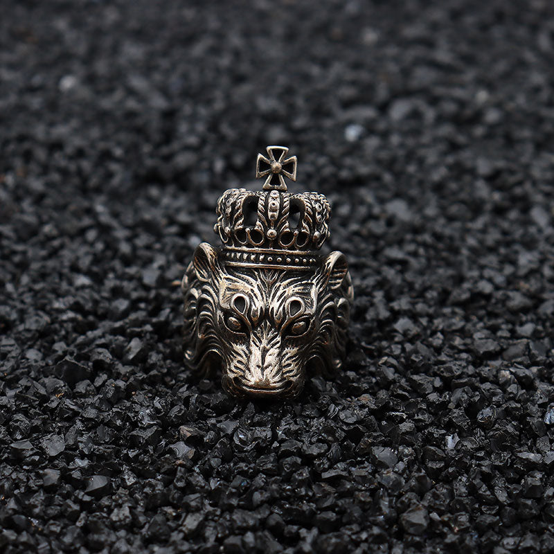 Authentic Crown Lion King Head 925 Sterling Silver Vintage Punk Biker Ring-Gothic Rings-Innovato Design-7-Innovato Design