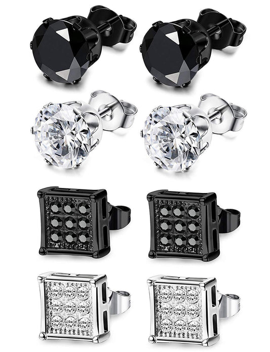 4 Pairs Stainless Steel Stud Earrings for Men Women CZ Earrings 6-8MM-Earrings-Innovato Design-D:4 Pairs 6MM-Innovato Design