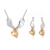 Austrian Crystal Heart and Rhinestone Angel Wings Necklace & Earrings Fashion Jewelry Set