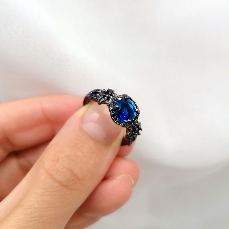 Promise Rings Inset Stone Women's Lab Blue Bright Stone Promise Ring Wedding Engagement Gift Bla ...
