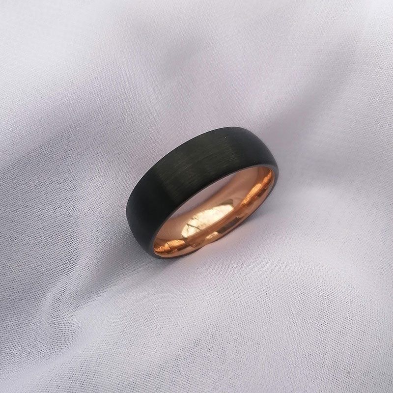 8mm Two Tone Brushed Black & Rose Gold Tungsten Ring-Rings-Innovato Design-5-Innovato Design