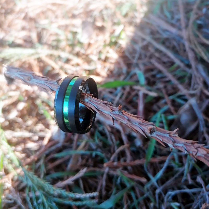 10mm Dual Brushed Matte Black and Green Inlay Tungsten Carbide Ring-Rings-Innovato Design-7-Innovato Design