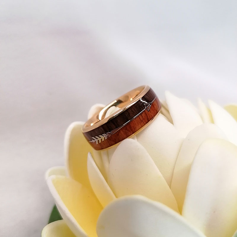 8mm Arrow and Double Wood Inlay Tungsten Ring-Rings-Innovato Design-7-Innovato Design