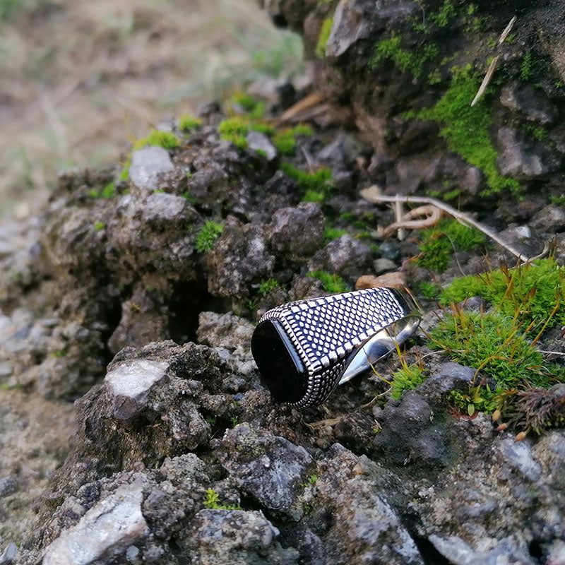 925 Sterling Silver Black Agate Vintage Gothic Ring-Gothic Rings-Innovato Design-Silver-7-Innovato Design