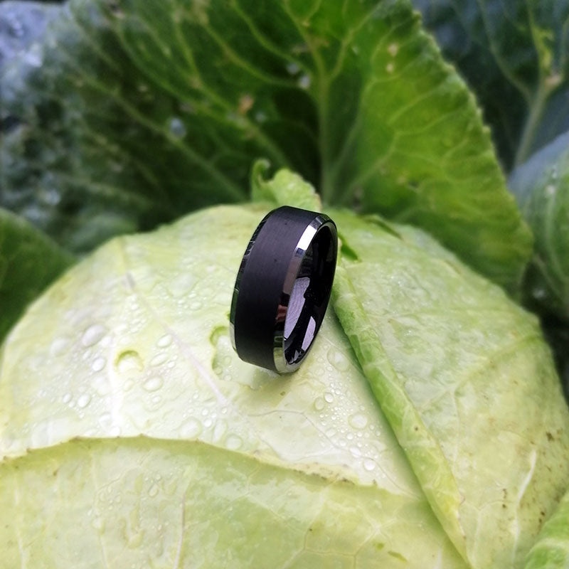 Men's Tungsten Ring Band Silver Tone Black Comfort Fit Wedding-Rings-Innovato Design-6-Innovato Design