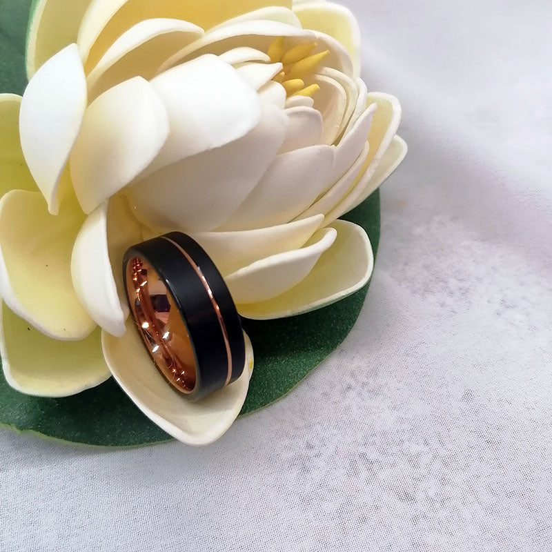 8mm Rose Gold Plated and Matte Black Tungsten Carbide Ring-Rings-Innovato Design-5-Innovato Design