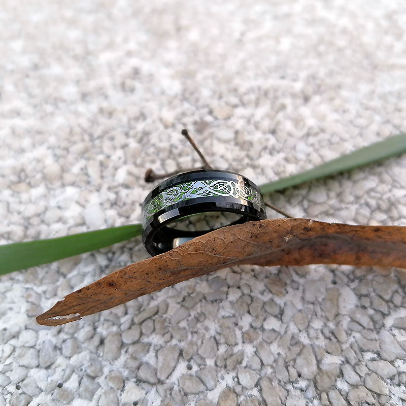 Black & Green Dragon Inlay Tungsten Carbide Ring-Rings-Innovato Design-5-Innovato Design