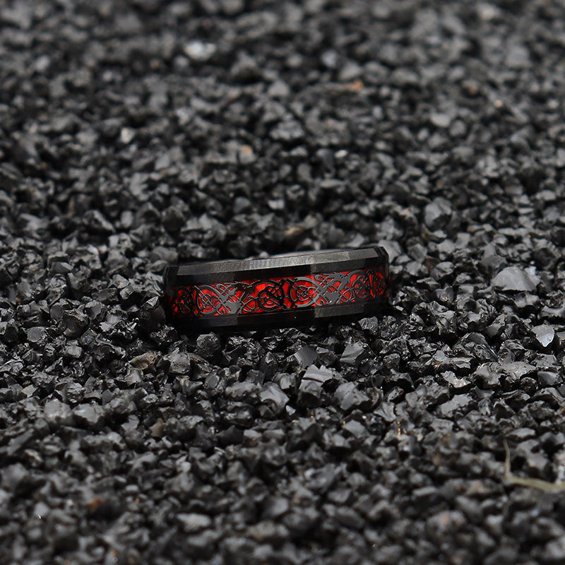 8mm Red & Black Celtic Dragon Tungsten Carbide Comfort Fit Wedding Ring-Rings-Innovato Design-5-Innovato Design