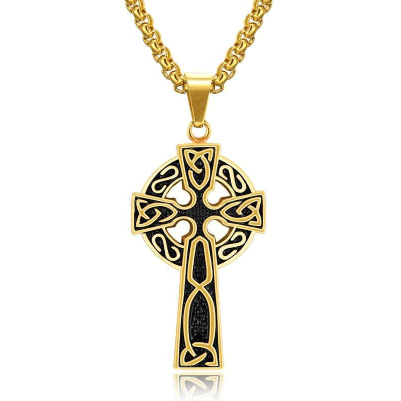 Hip Hop Silver & Gold Celtic Cross Pendant Necklace with 24 Inch Chain - InnovatoDesign