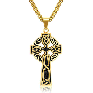 Hip Hop Silver & Gold Celtic Cross Pendant Necklace with 24 Inch Chain - InnovatoDesign