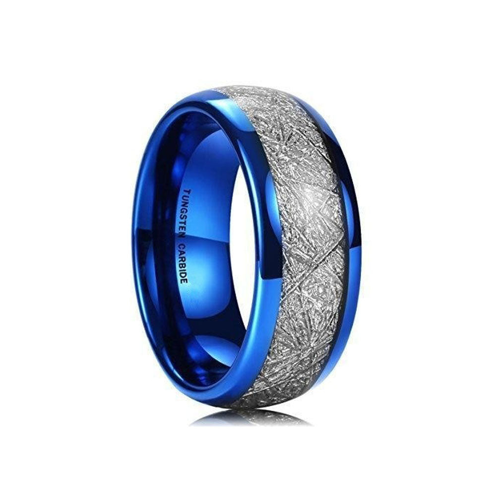 8mm Blue Tungsten Carbide Ring Meteorite Inlay Domed High Polished Wedding Band Comfort Fit-Rings-Innovato Design-7-Innovato Design