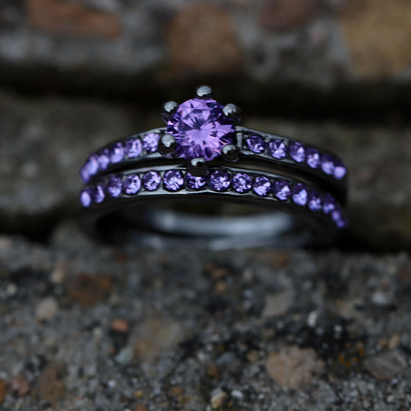 Rainbow Tungsten Carbide and Purple Cubic Zirconia 316L Stainless Steel Wedding Ring Set-Couple Rings-Innovato Design-6-5-Innovato Design
