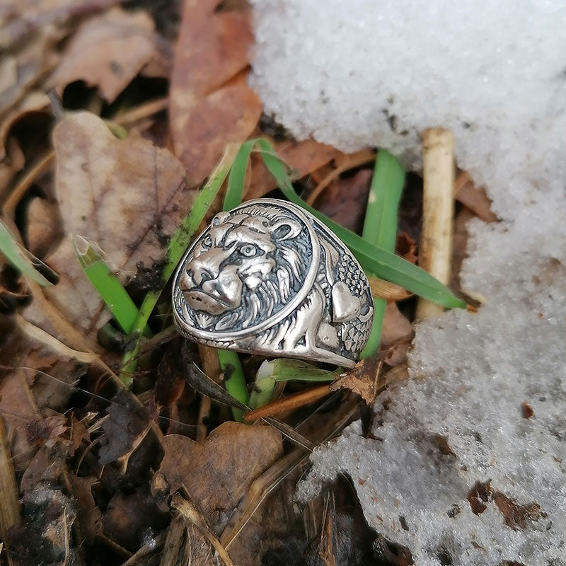 Male Lion 925 Sterling Silver Vintage Steampunk Retro Bike Ring-Gothic Rings-Innovato Design-6-Innovato Design