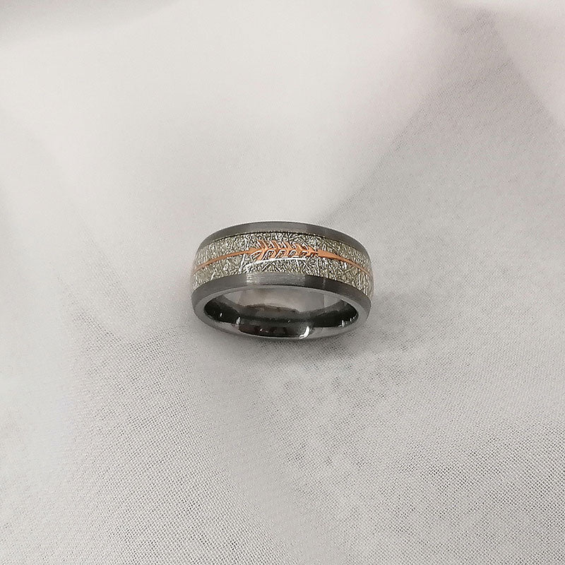 Tungsten with Meteorite Inlay Gold Arrow Wedding Band-Rings-Innovato Design-6-6mm-Innovato Design