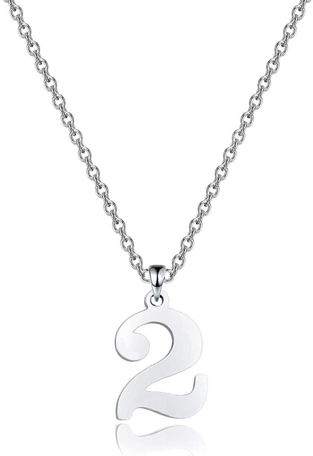 Stainless Steel Number Necklace Pendant for Men Women 20 Inch Chain Number 0-9-Necklaces-Innovato Design-C: Number Two-Innovato Design
