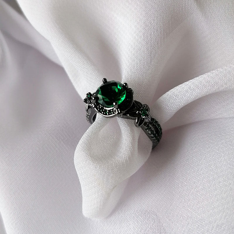 Women's Green Stone Round Lab Stone Engagement Wedding Rings for Her-Rings-Innovato Design-6-Innovato Design