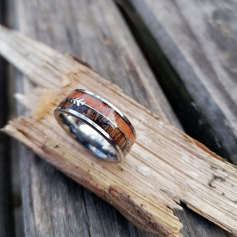 8mm Natural Dark Koa Wood Arrow Wedding Band-Rings-Innovato Design-5-Innovato Design