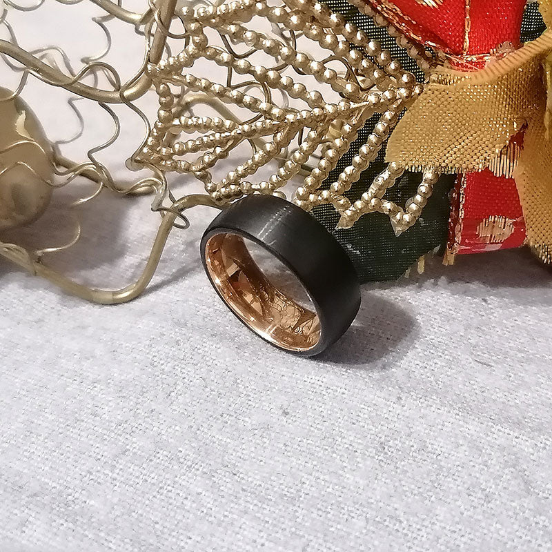 8mm Two Tone Brushed Black & Rose Gold Tungsten Ring-Rings-Innovato Design-5-Innovato Design