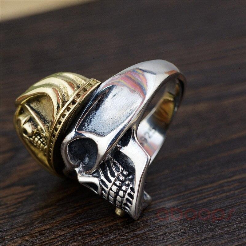 Men's 925 Sterling Silver Caribbean Pirate Skull Ring Adjustable-Rings-Innovato Design-Adjustable-Innovato Design