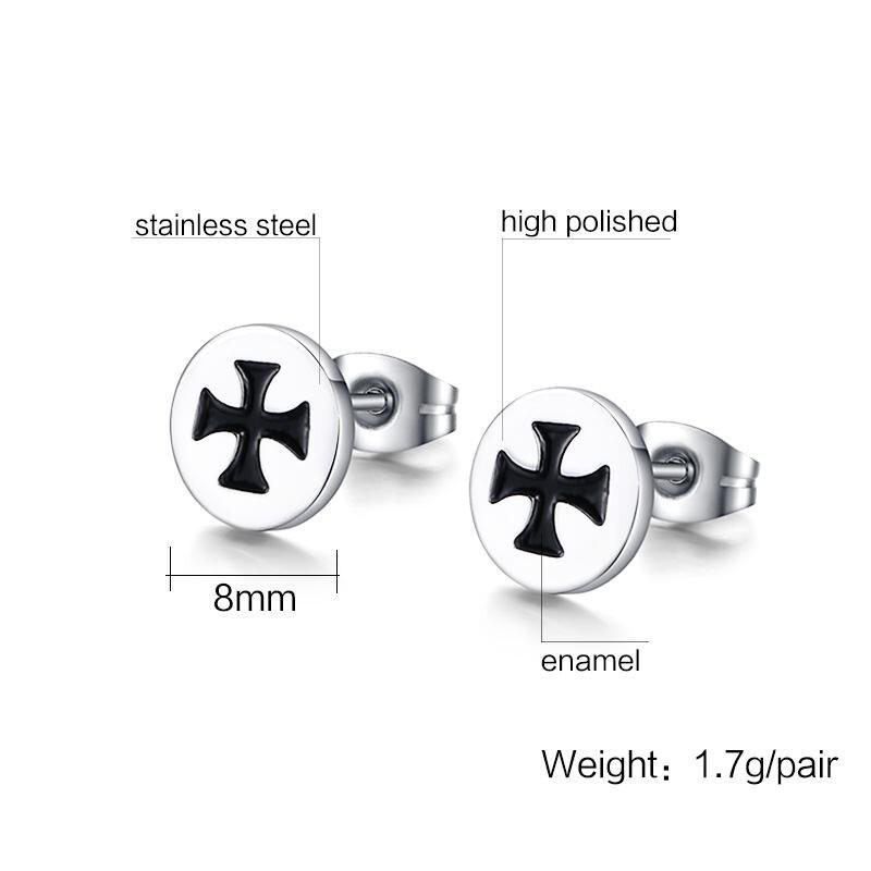 2pcs Trendy Stainless Steel Unisex Men Cross Stud Earrings, 1 Pair, Silver Black-Earrings-Innovato Design-Innovato Design