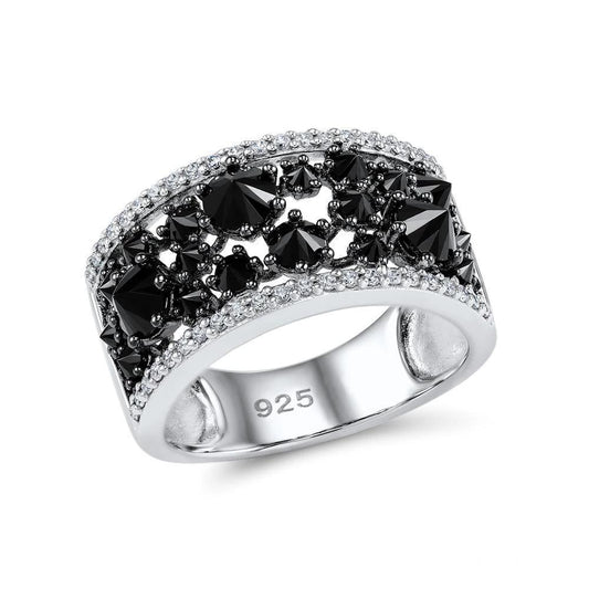 925 Sterling Silver Black Cubic Zircon Engagement Wedding Ring Bridal Women-Rings-Innovato Design-6-Innovato Design