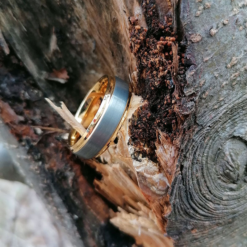 His & Her 6mm/8mm Matte Brushed Yellow Gold Plated Wedding Band Set-Ring-Innovato Design-6-5-Innovato Design