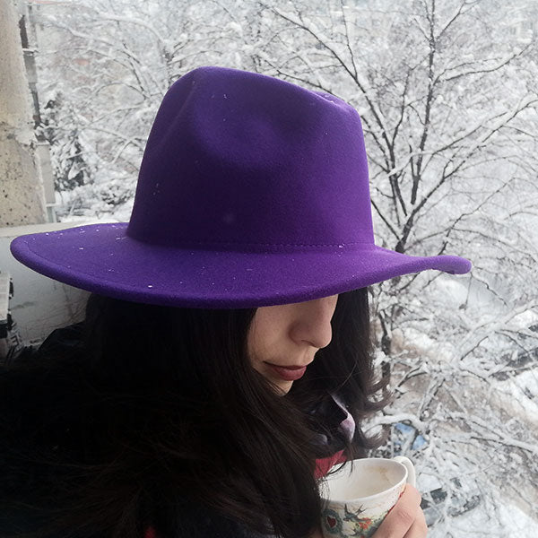 Solid Color Wide Brim Wool Felt Fedora Hat-Hats-Innovato Design-Black-L-Innovato Design