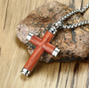 Men's Stainless Steel Wood Pendant Necklace Silver Gold Tone Cross - With 24 Inch Chain-Necklaces-INBLUE-Innovato Design