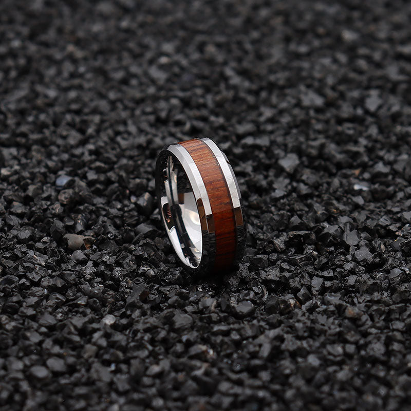 8mm Men High Polished Koa Wood Inlay Tungsten Wedding Ring-Rings-Innovato Design-8mm-5-Innovato Design
