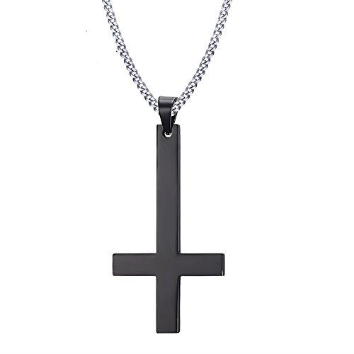 Men Stainless Steel Cross Pendant Necklace, Black, upside down - InnovatoDesign